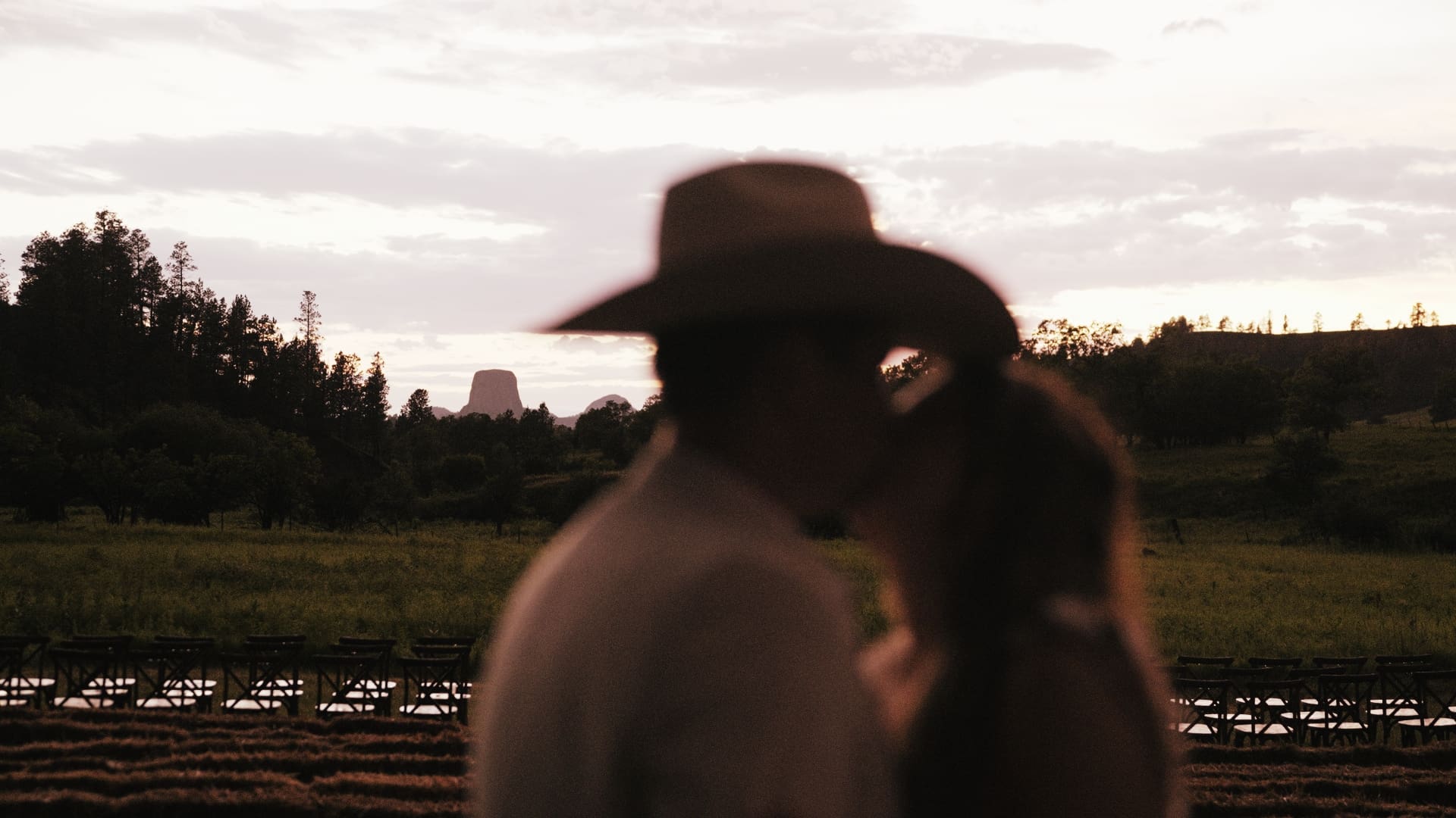 A couple who booked Nathaniel Wilson Video as their wedding videographer outside Devils Tower, Wyoming